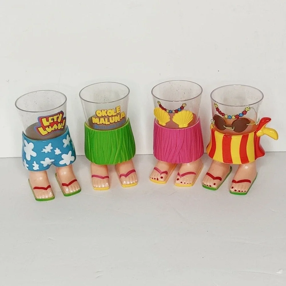 Aloha Hawaiian Hula Girl and Board‎ Shorts Plastic Shot Glasses His and Hers Set